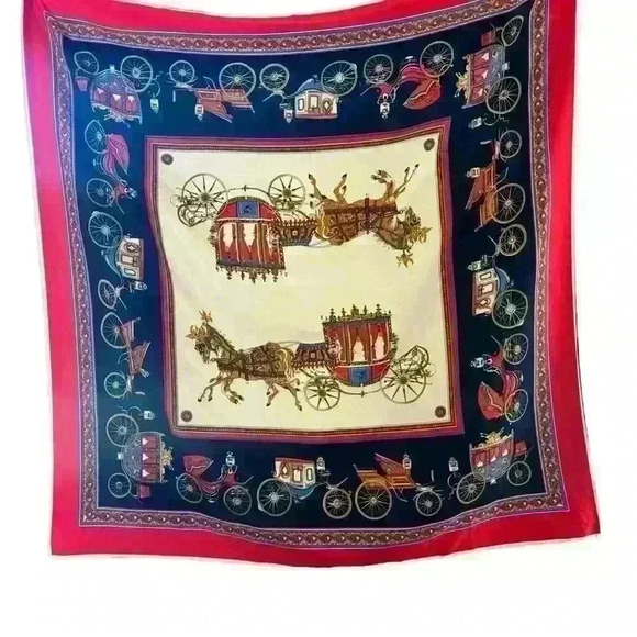 Lovely Silk equestrian carriage scarf. Size is 39x39 “ with red border. EUC - Picture 3 of 10